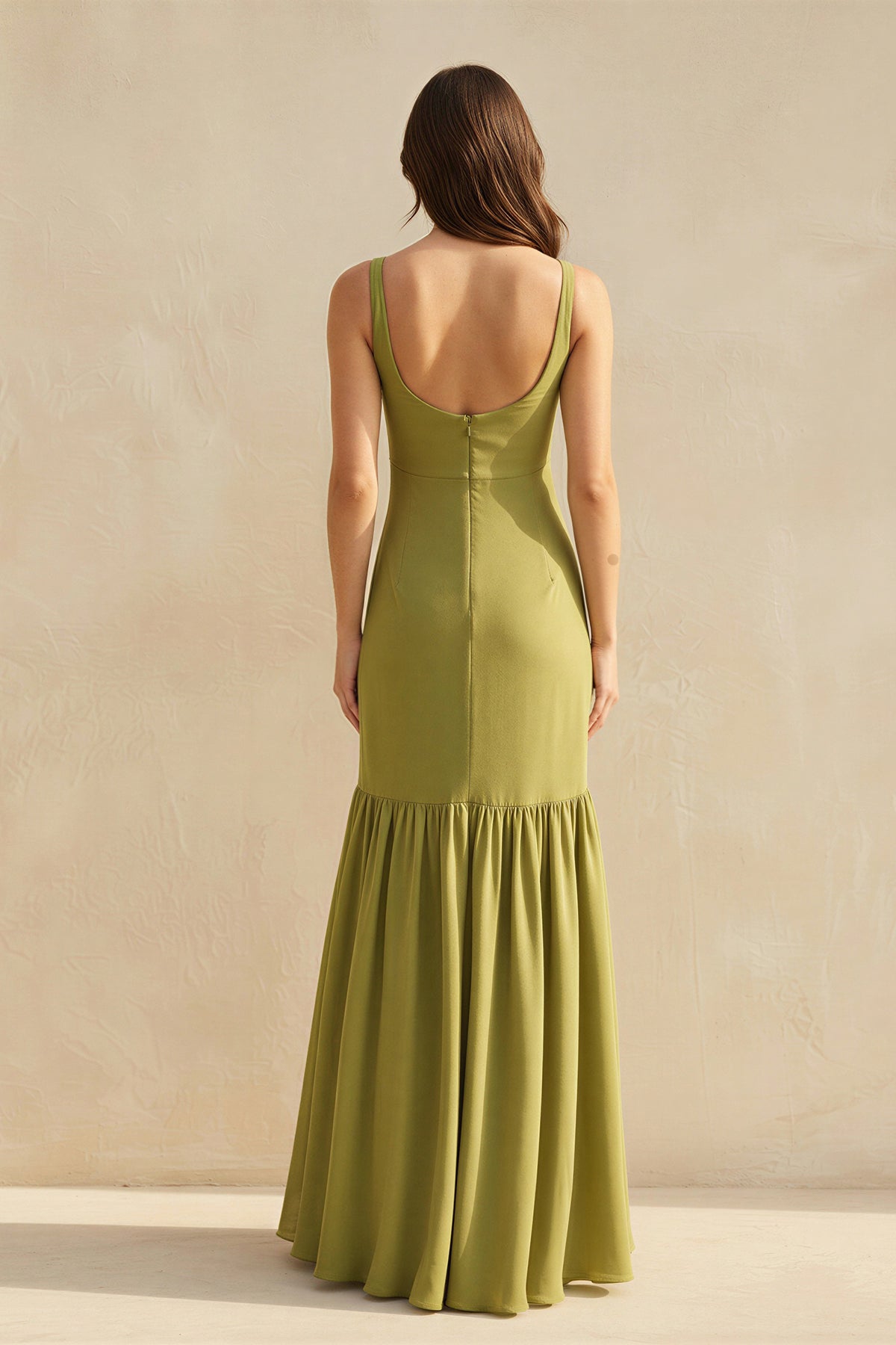 Robe longue olive à volants - Harana