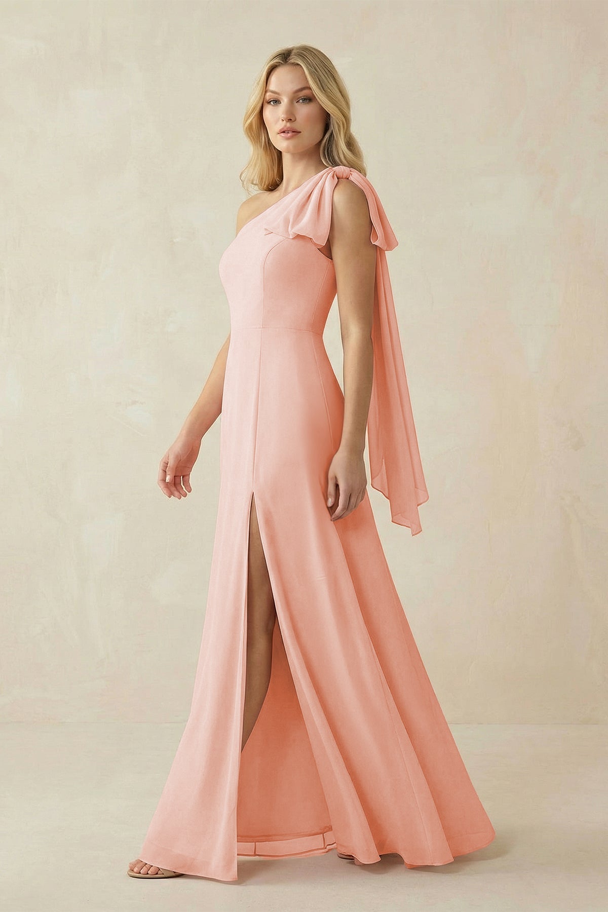 Robe demoiselle d’honneur rose petal longue asymétrique sans manches avec fente - Harana