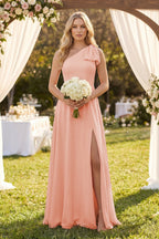 Robe demoiselle d’honneur rose petal longue asymétrique sans manches avec fente - Harana