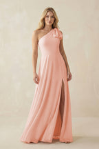 Robe demoiselle d’honneur rose petal longue asymétrique sans manches avec fente - Harana