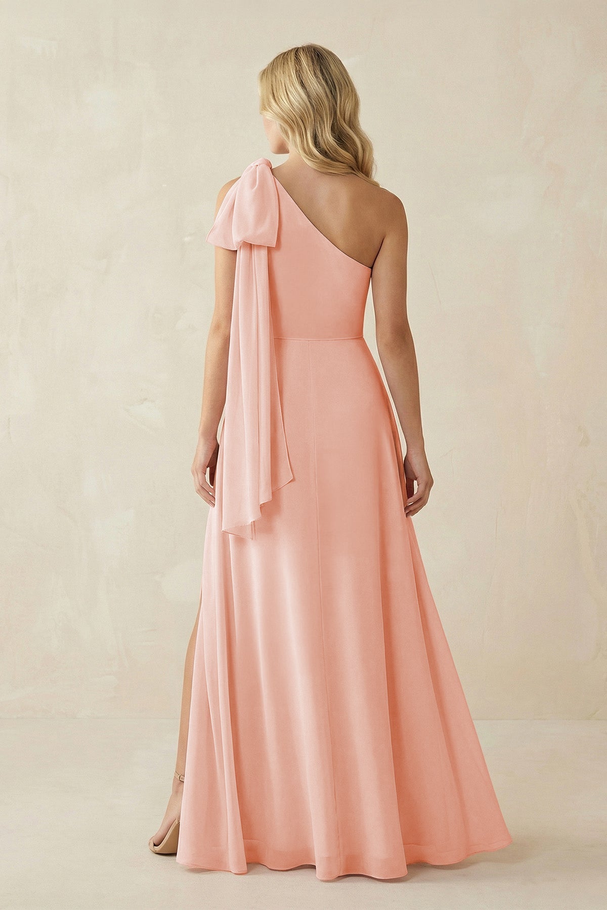 Robe demoiselle d’honneur rose petal longue asymétrique sans manches avec fente - Harana