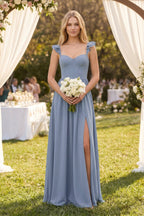 Robe demoiselle d’honneur twilight longue sans manches avec fente effet drapé - Harana