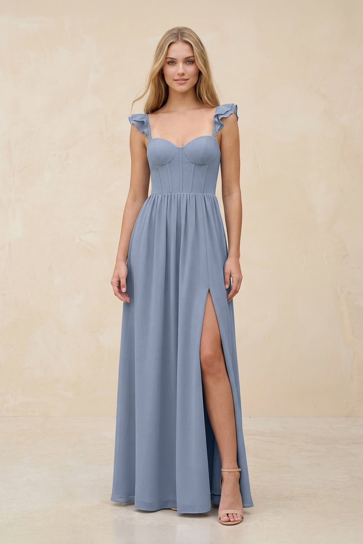 Robe demoiselle d’honneur twilight longue sans manches avec fente effet drapé - Harana