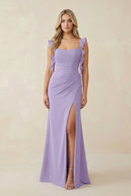 Robe demoiselle d’honneur lavande longue avec fente froncée effet drapé - Harana