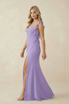 Robe demoiselle d’honneur lavande longue avec fente froncée effet drapé - Harana