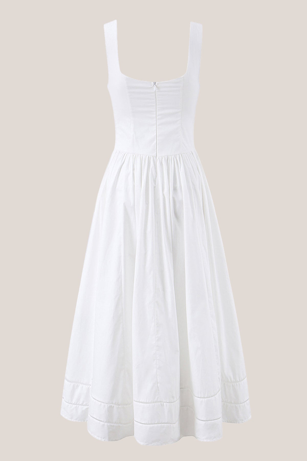 Robe blanche midi en coton coupe trapèze à encolure carrée ornée de volants - Harana