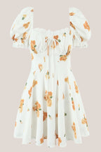 Robe blanche courte en coton à encolure carrée imprimée - Harana