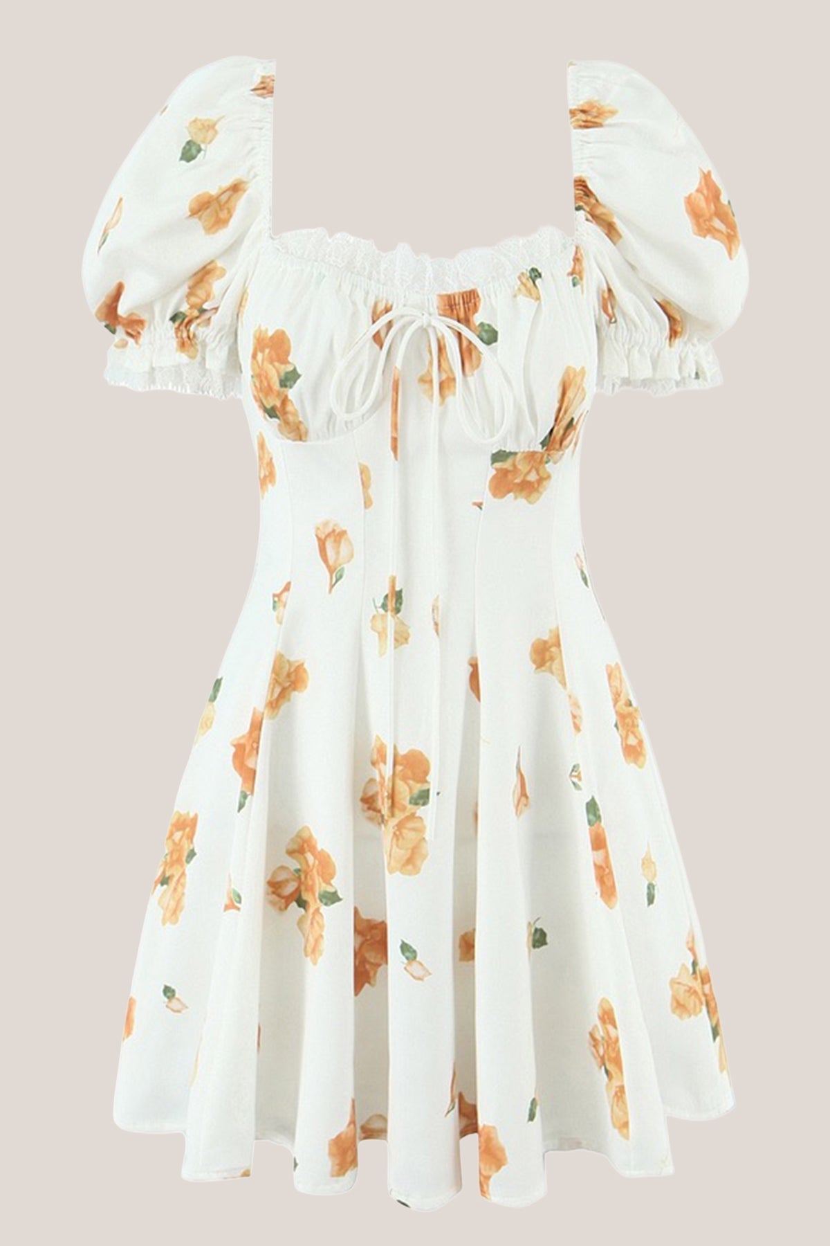 Robe blanche courte en coton à encolure carrée imprimée - Harana