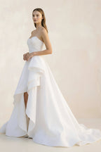 Robe de mariée blanche trapèze en satin bustier sans manches - Harana