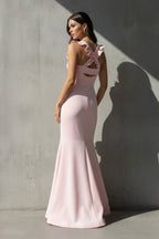 Robe longue rose coupe sirène à volants - Harana