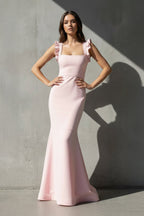 Robe longue rose coupe sirène à volants - Harana