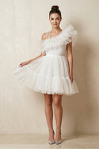 Robe de mariée ivoire trapèze en satin à corset à volants - Harana