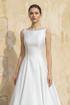 Robe de mariée blanc longue sans manches avec nœud satinée - Harana