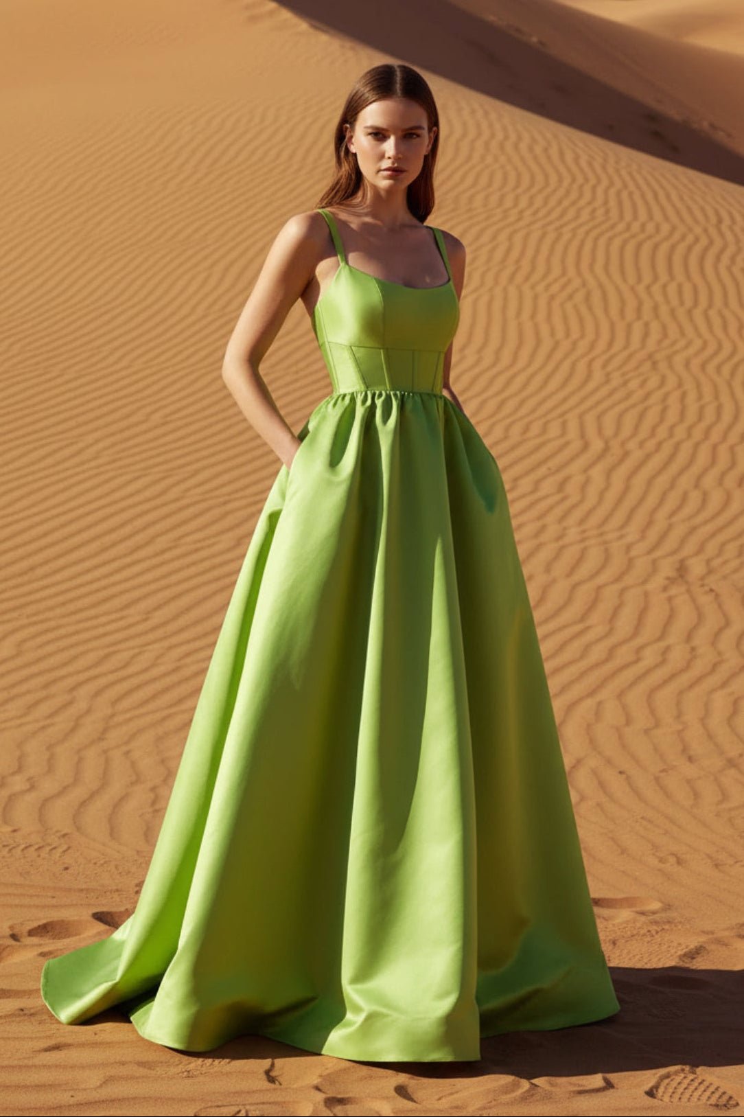 Robe longue vert satinée - Harana