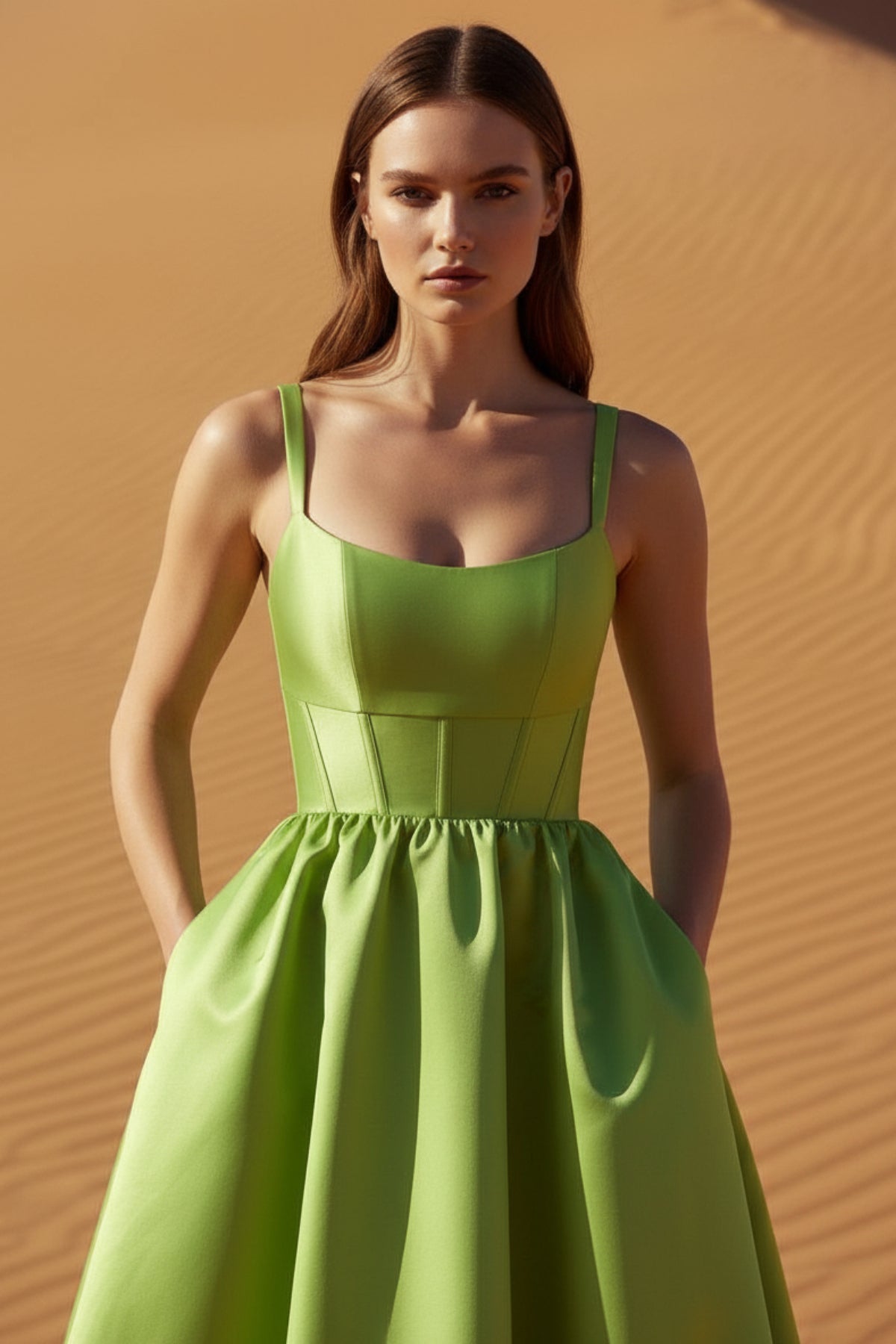 Robe longue vert satinée - Harana