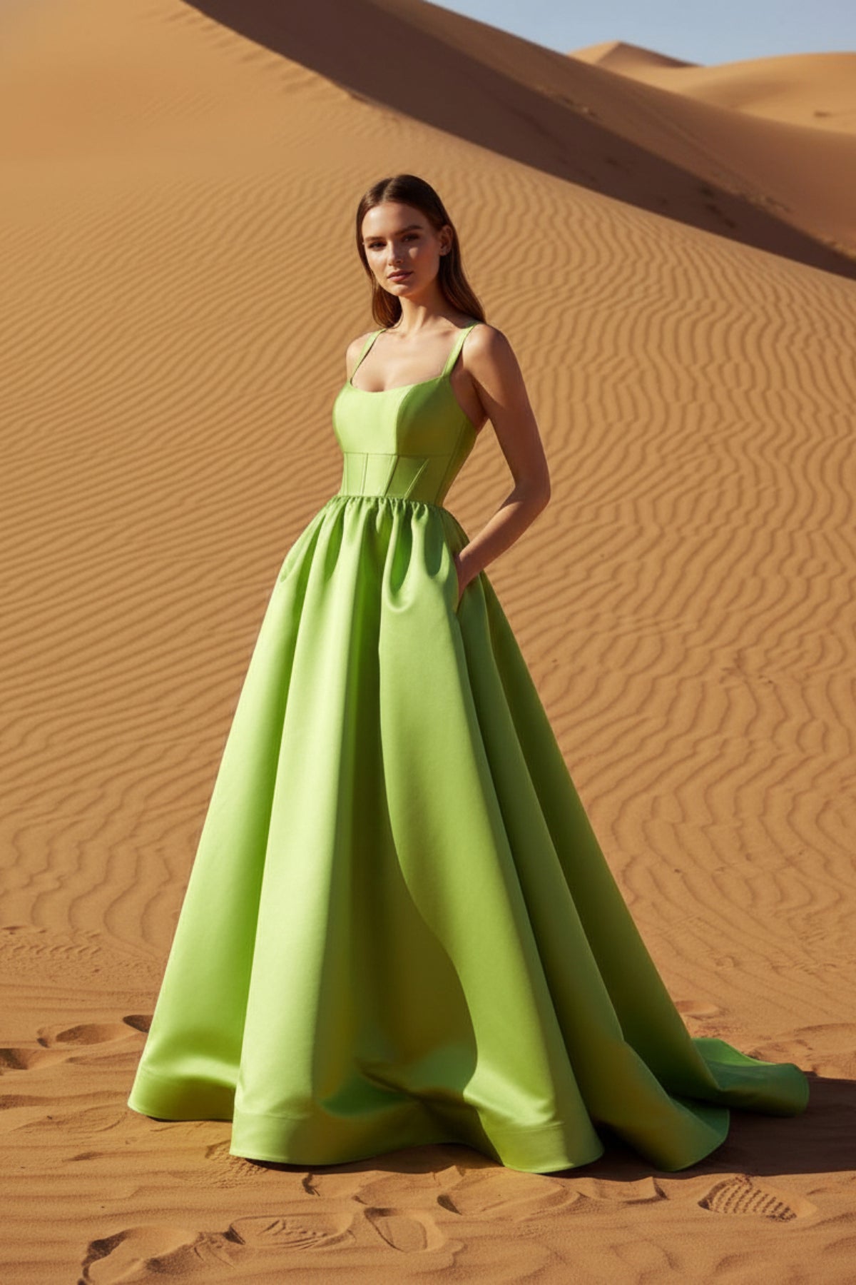 Robe longue vert satinée - Harana