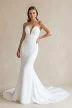 Robe de mariée blanche en satin coupe sirène bustier - Harana