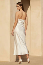 Robe midi champagne satinée - Harana