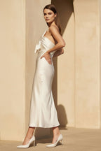 Robe midi champagne satinée - Harana