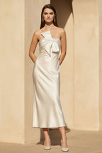 Robe midi champagne satinée - Harana