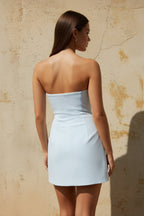 Robe courte bleu ciel satinée - Harana