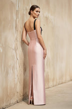 Robe longue rose satinée avec nœud - Harana