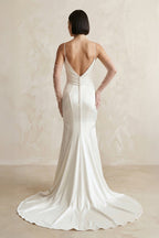 Robe de mariée blanche satinée coupe sirène à fines bretelles - Harana