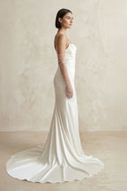 Robe de mariée blanche satinée coupe sirène à fines bretelles - Harana