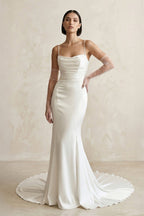 Robe de mariée blanche satinée coupe sirène à fines bretelles - Harana