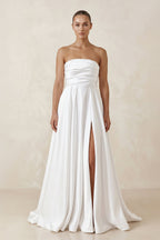Robe de mariée blanche trapèze en satin bustier sans manches - Harana