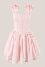 Robe rose courte coupe trapèze à encolure arrondie avec nœud - Harana