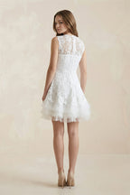 Robe de mariée blanche trapèze en dentelle sans manches à appliqués - Harana