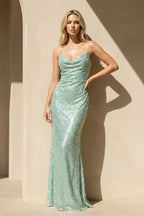 Robe longue mint green pailletée - Harana