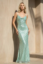 Robe longue mint green pailletée - Harana