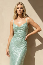 Robe longue mint green pailletée - Harana
