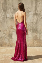 Robe longue fuchsia pailletée coupe sirène - Harana