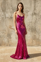 Robe longue fuchsia pailletée coupe sirène - Harana