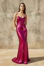 Robe longue fuchsia pailletée coupe sirène - Harana