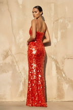 Robe longue orange pailletée coupe sirène - Harana