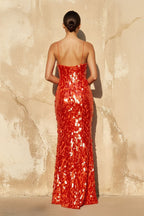 Robe longue orange pailletée coupe sirène - Harana