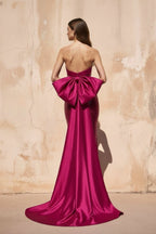 Robe longue fuchsia pailletée coupe sirène avec nœud - Harana