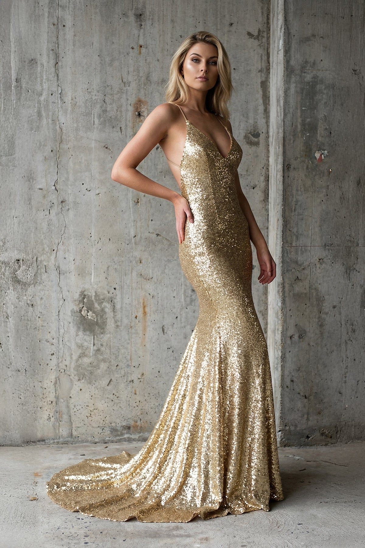 Robe longue doré pailletée coupe sirène - Harana