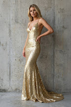 Robe longue doré pailletée coupe sirène - Harana