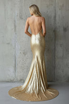 Robe longue doré pailletée coupe sirène - Harana