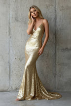 Robe longue doré pailletée coupe sirène - Harana