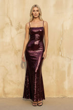 Robe longue fig pailletée à fines bretelles - Harana