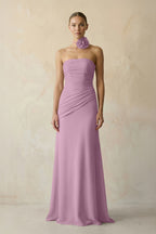 Robe demoiselle d’honneur glycine courte bustier sans manches plissée - Harana