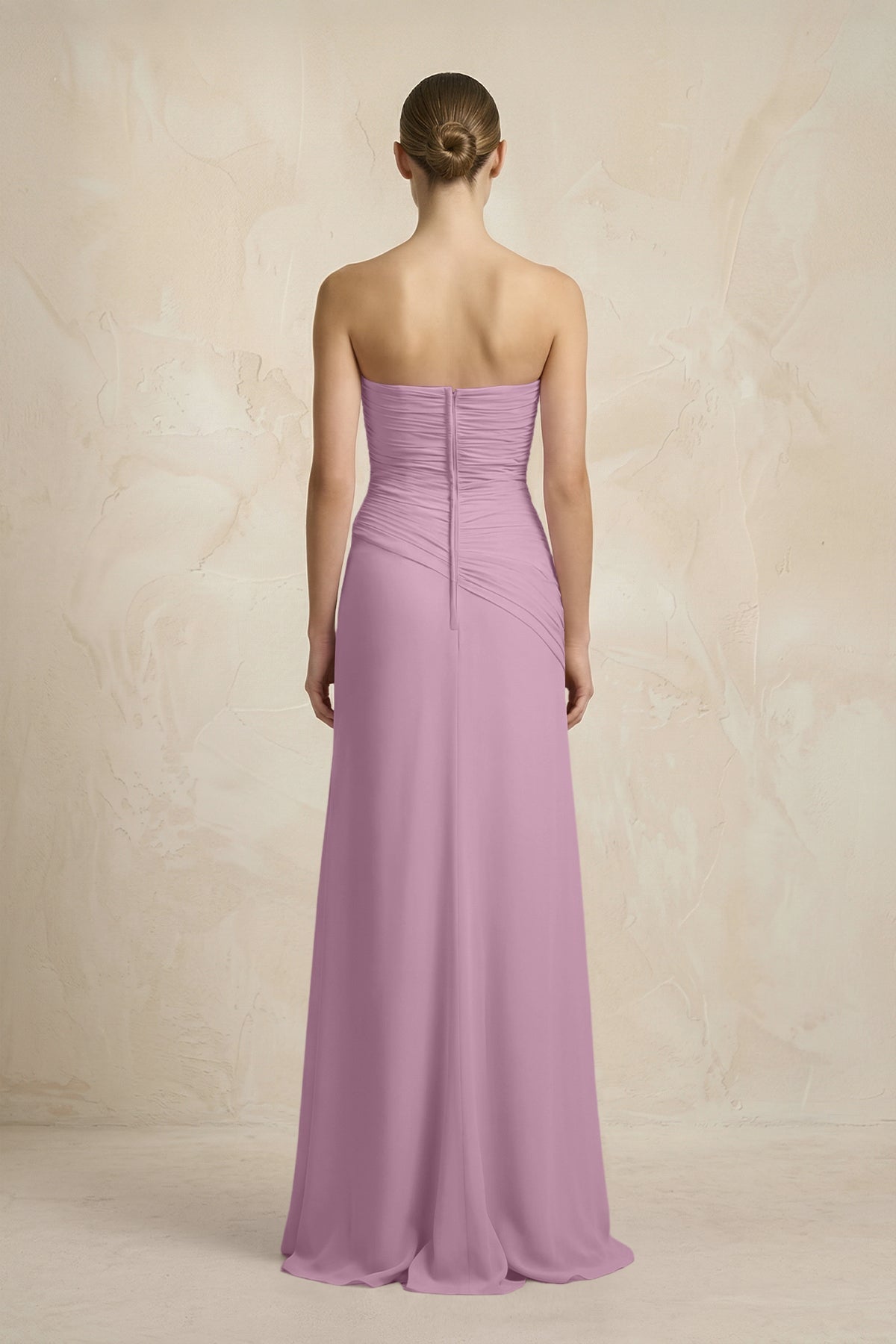 Robe demoiselle d’honneur glycine courte bustier sans manches plissée - Harana