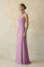 Robe demoiselle d’honneur glycine courte bustier sans manches plissée - Harana