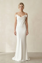 Robe de mariée blanche fourreau satinée sans manches - Harana